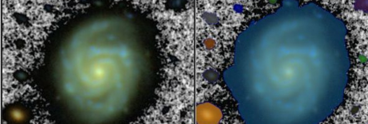 Galaxia espiral en el campo GOODS-S que se ha segmentado con ayuda de la IA. Créditos: GOODS/Space Telescope Science Institute; Illingworth et al. (2016); Segment Anything Model (Kirillov et al. 2023).
